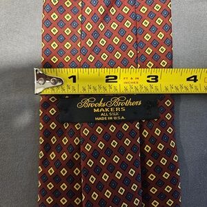 Brooks Brothers Red Silk Tie with Yellow and Blue Diamond Pattern